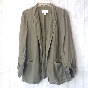 CASLON Army Green Open Front Linen Blazer Medium